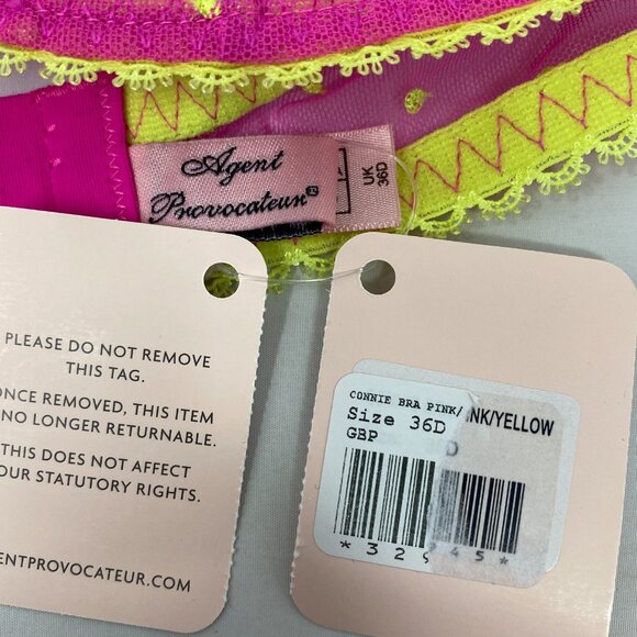 Agent Provocateur Connie Pink Yellow 36D/3 Set NWT - Picture 11 of 12